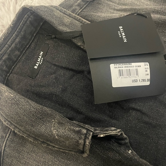 Balmain Grey Denim Embossed Logo Shirt Sz 38/M - Picture 10 of 11